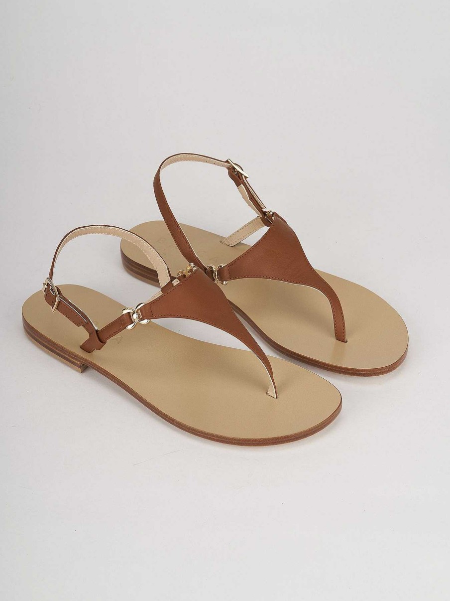 Mujer Barca | Chanclas Tacon 1 Cm Piel Marron