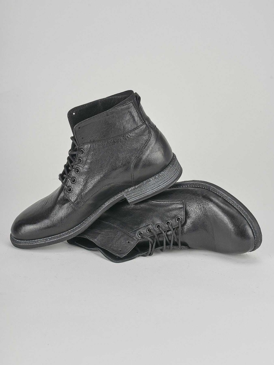 Hombre Barca | Botas Militares Tacon 1 Cm Cuero Negro