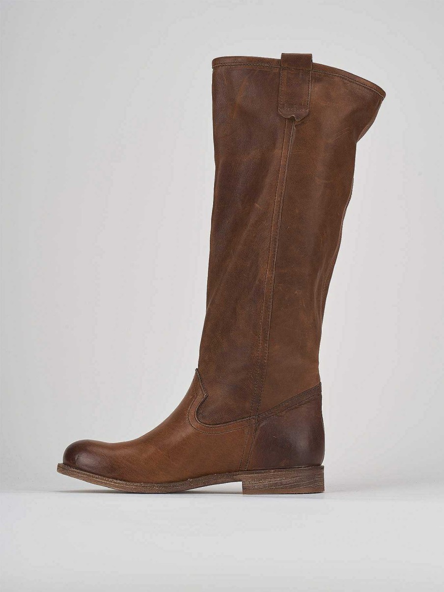 Mujer Barca | Botas Tacon Bajo Tacon 1 Cm Piel Marron