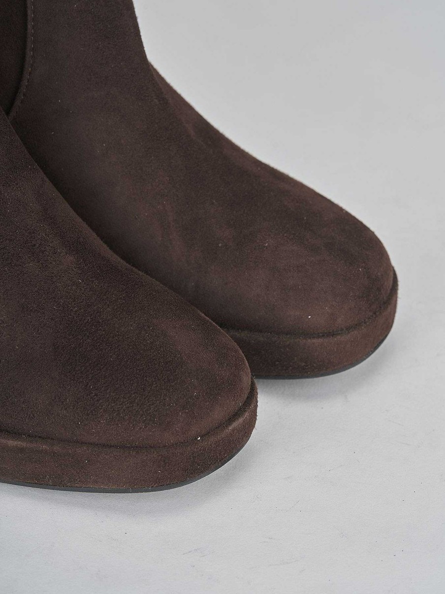 Mujer Barca | Botines Tacon Tacon 6 Cm Ante Marron Oscuro