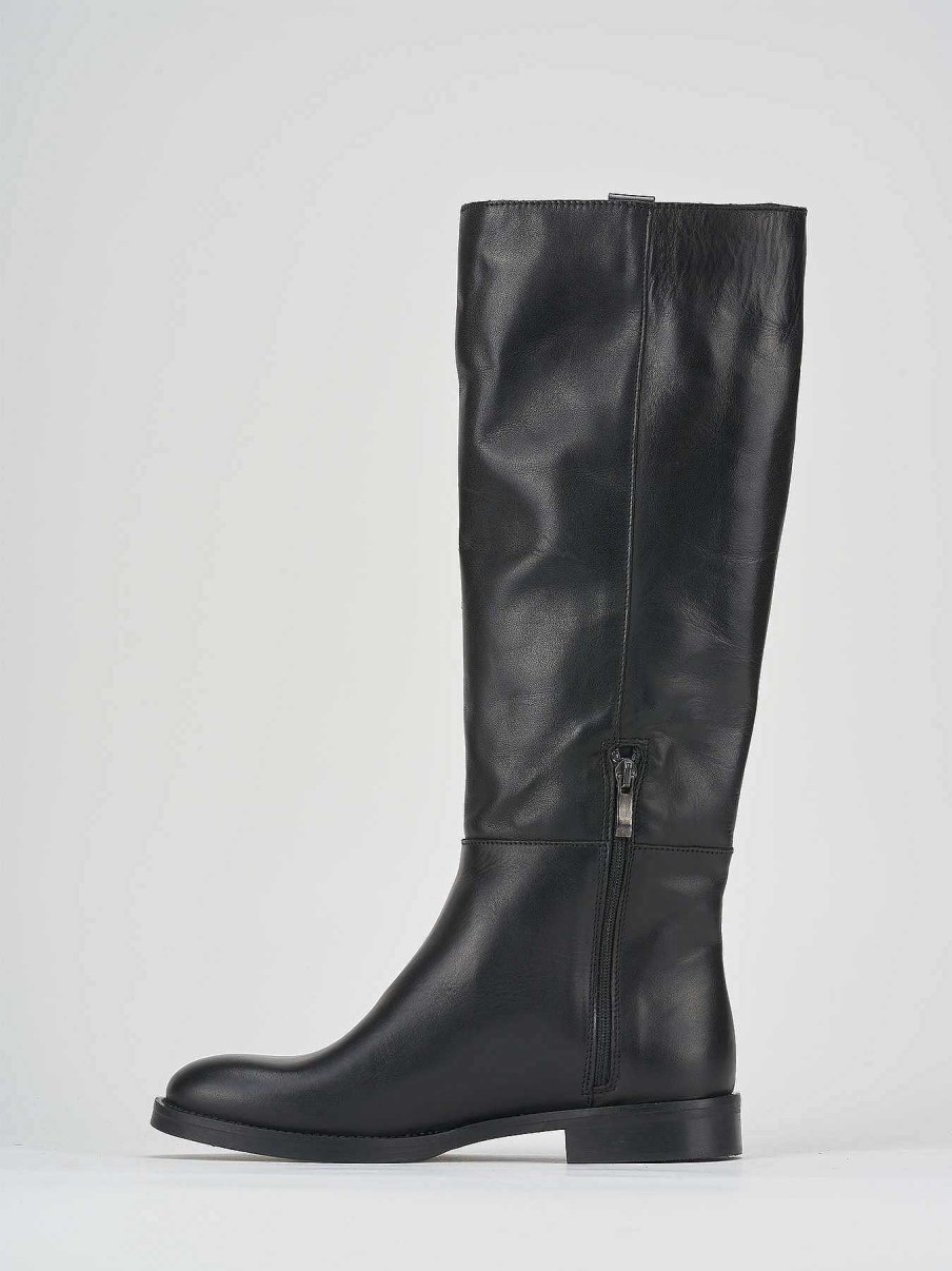 Mujer Barca | Botas Tacon Bajo Tacon 2 Cm Piel Negra