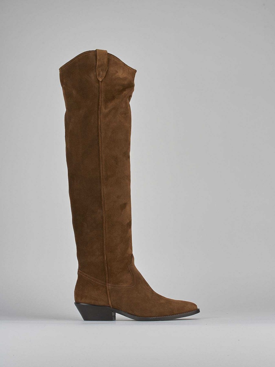 Mujer Barca | Botas Tacon Bajo Tacon 4 Cm Ante Marron