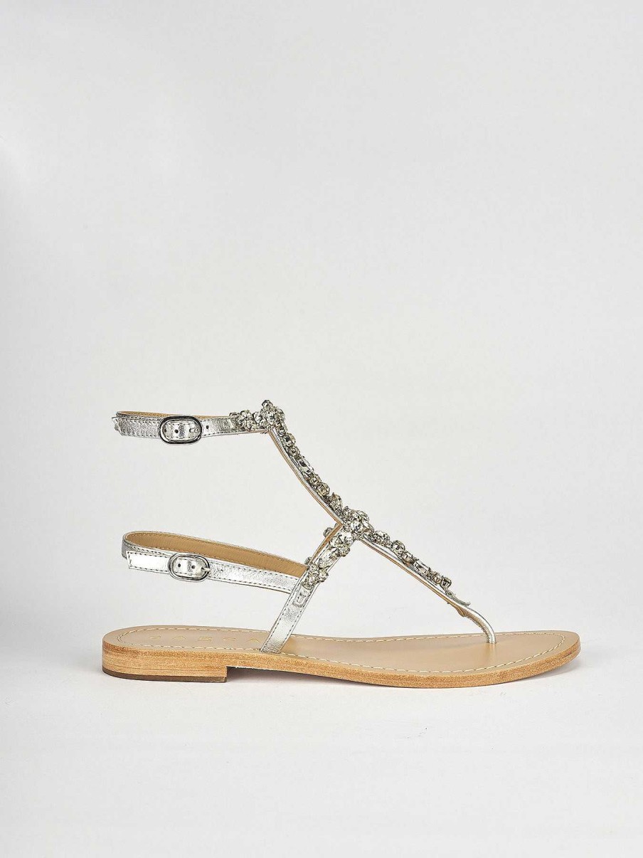 Mujer Barca | Sandalias Tacon Bajo Tacon 1 Cm Piel Plata