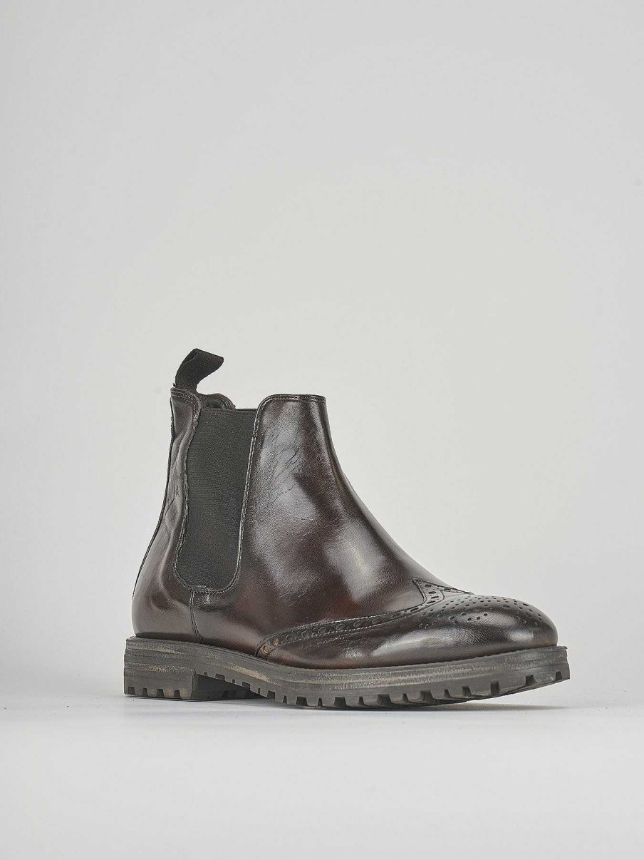 Hombre Barca | Botines Tacon 1 Cm Piel Marron Oscuro