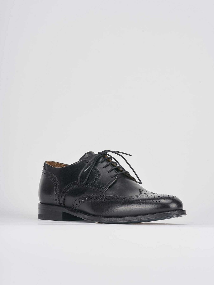 Hombre Barca | Zapatos Con Cordones Tacon 1 Cm Piel Negro