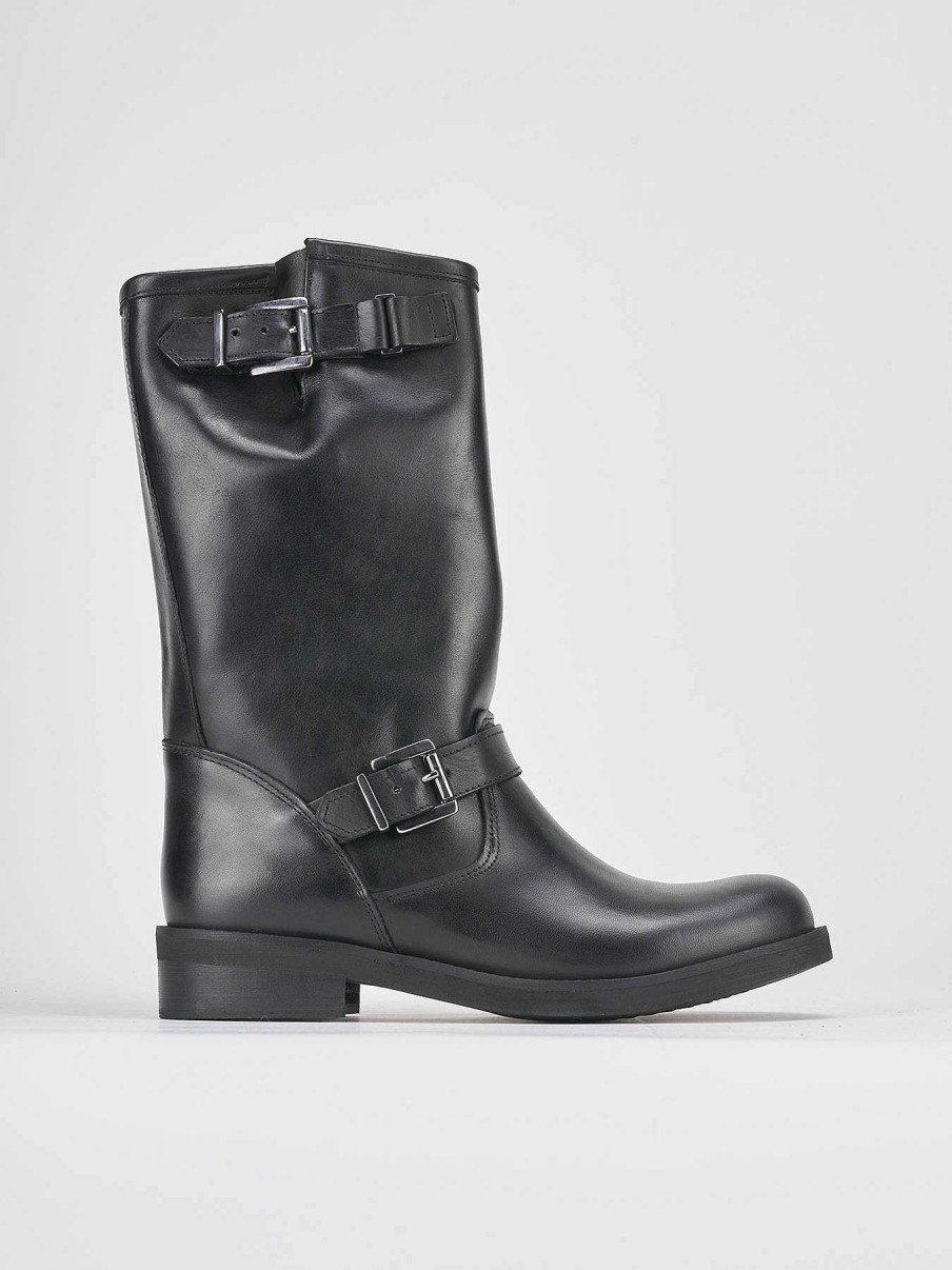 Mujer Barca | Botas Tacon Bajo Tacon 3 Cm Piel Negra