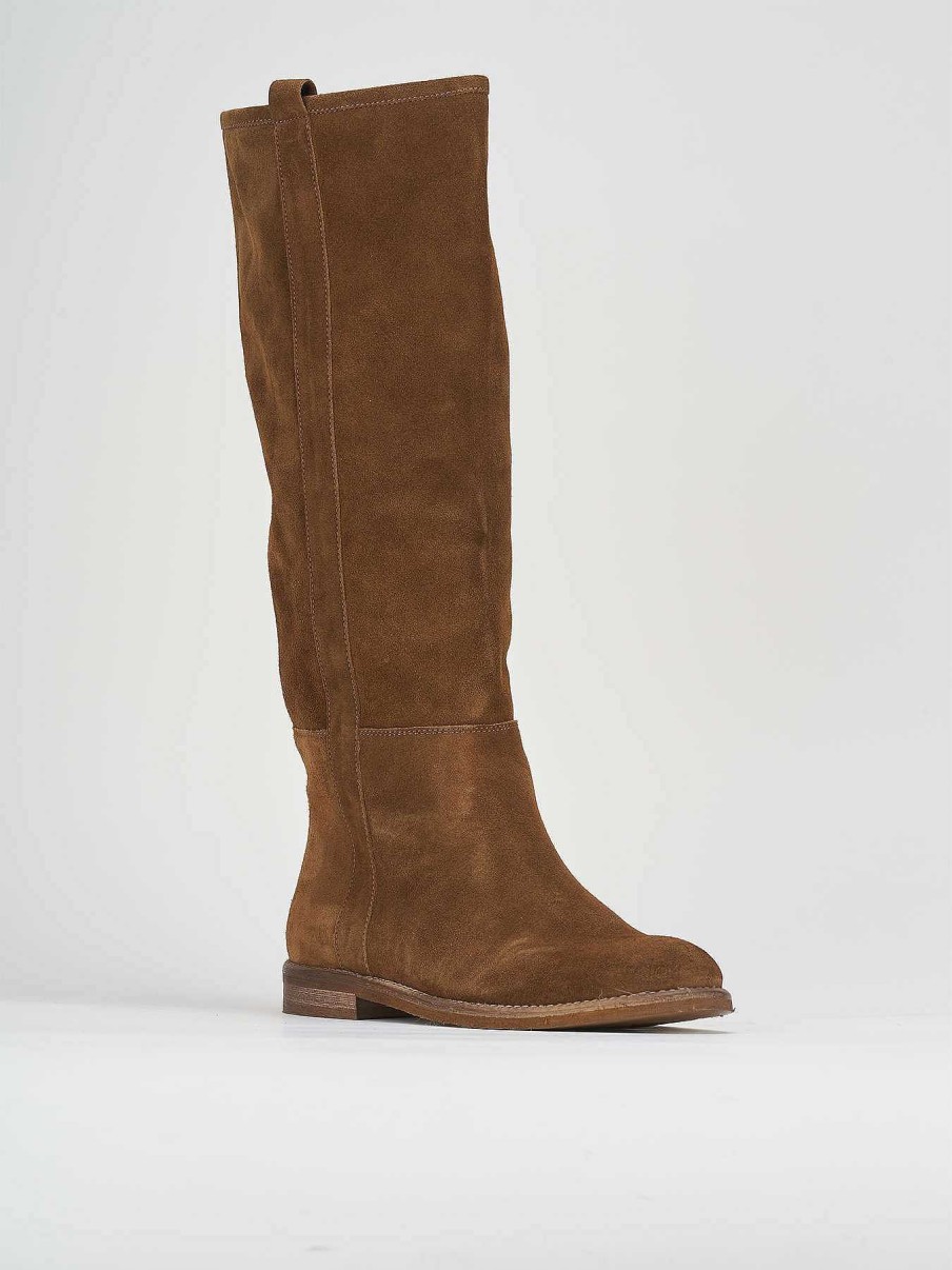 Mujer Barca | Botas Tacon Bajo Tacon 1 Cm Ante Marron