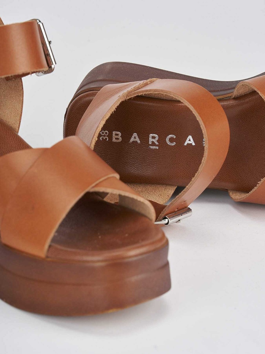 Mujer Barca | Sandali Zeppa Tacco 5Cm Piel Marrone