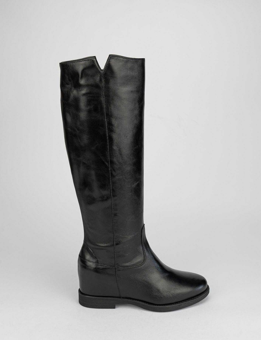 Mujer Barca | Botas Tacon Bajo Tacon 3 Cm Piel Negra