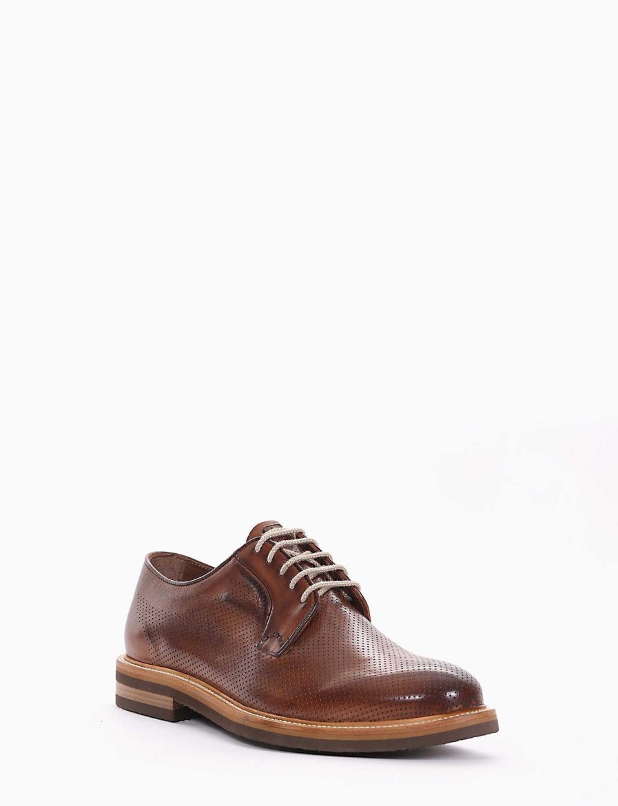 Hombre Barca | Zapatos Con Cordones Tacon 2 Cm Piel Marron