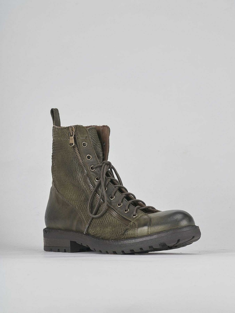 Hombre Barca | Botas Militares Tacon 1 Cm Piel Verde