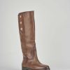 Mujer Barca | Botas Tacon Bajo Tacon 3 Cm Piel Marron