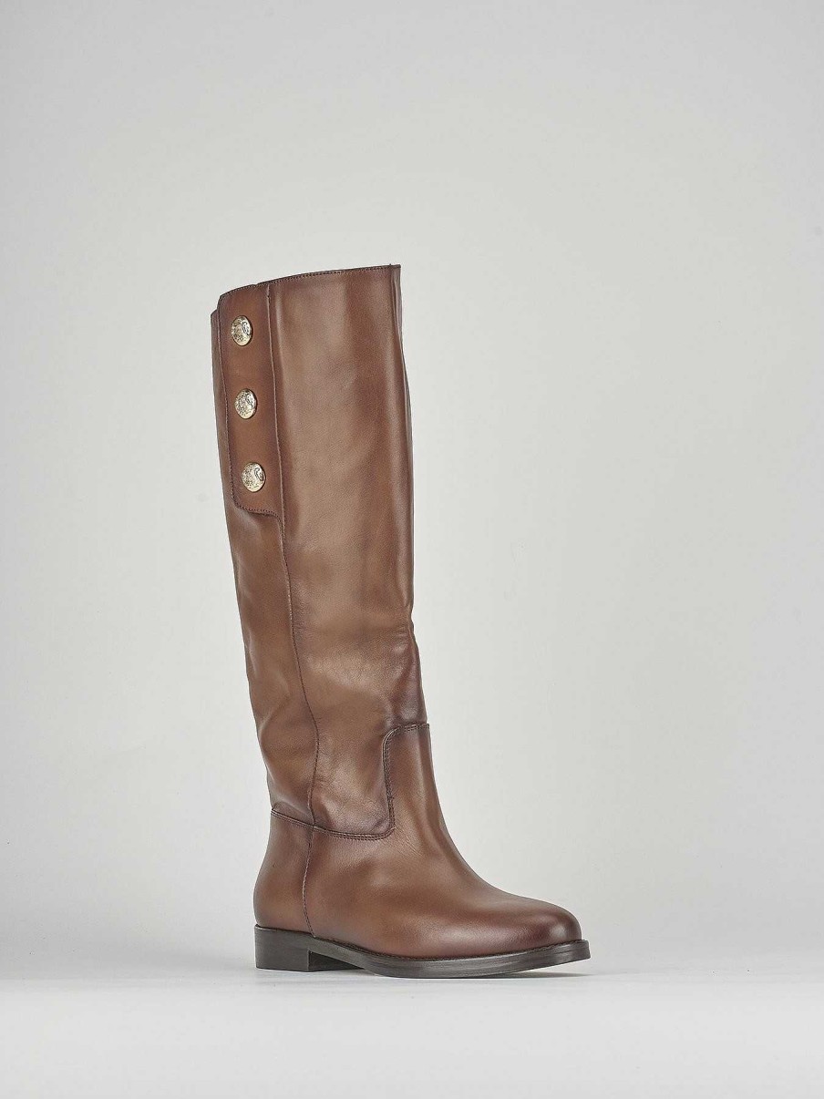 Mujer Barca | Botas Tacon Bajo Tacon 3 Cm Piel Marron