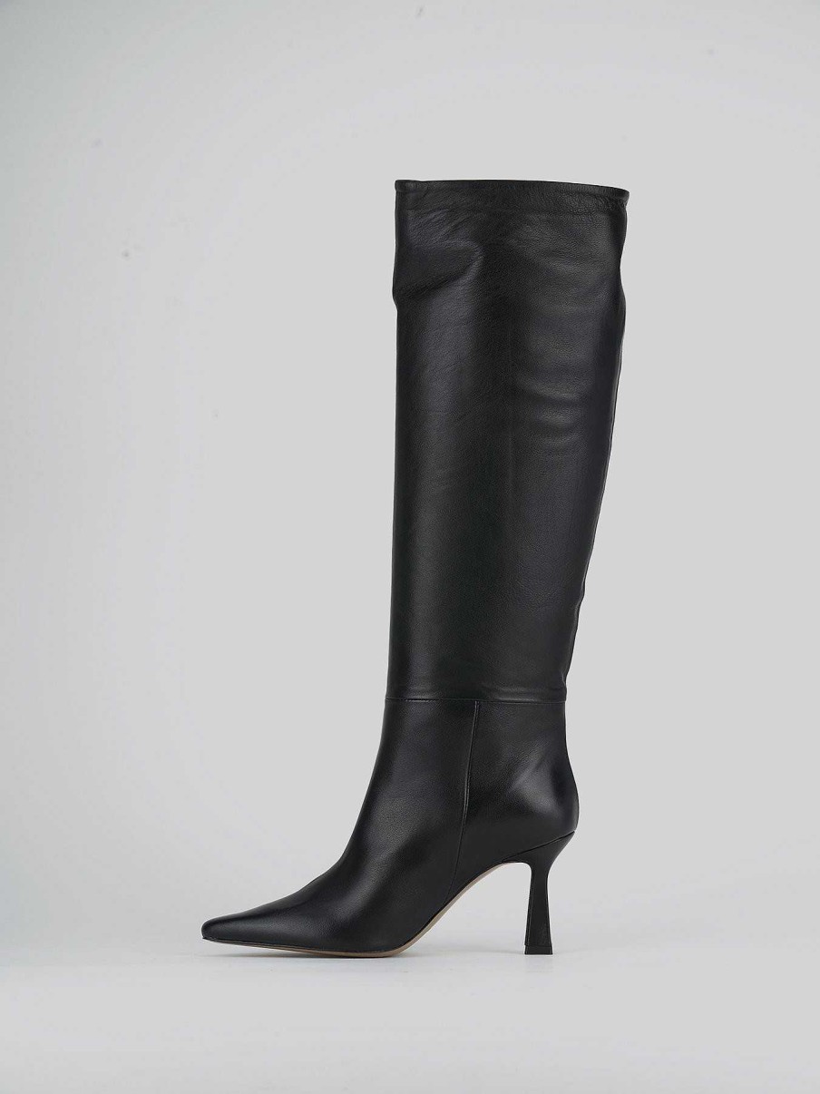 Mujer Barca | Botas De Tacon Alto Tacon 10 Cm Cuero Negro