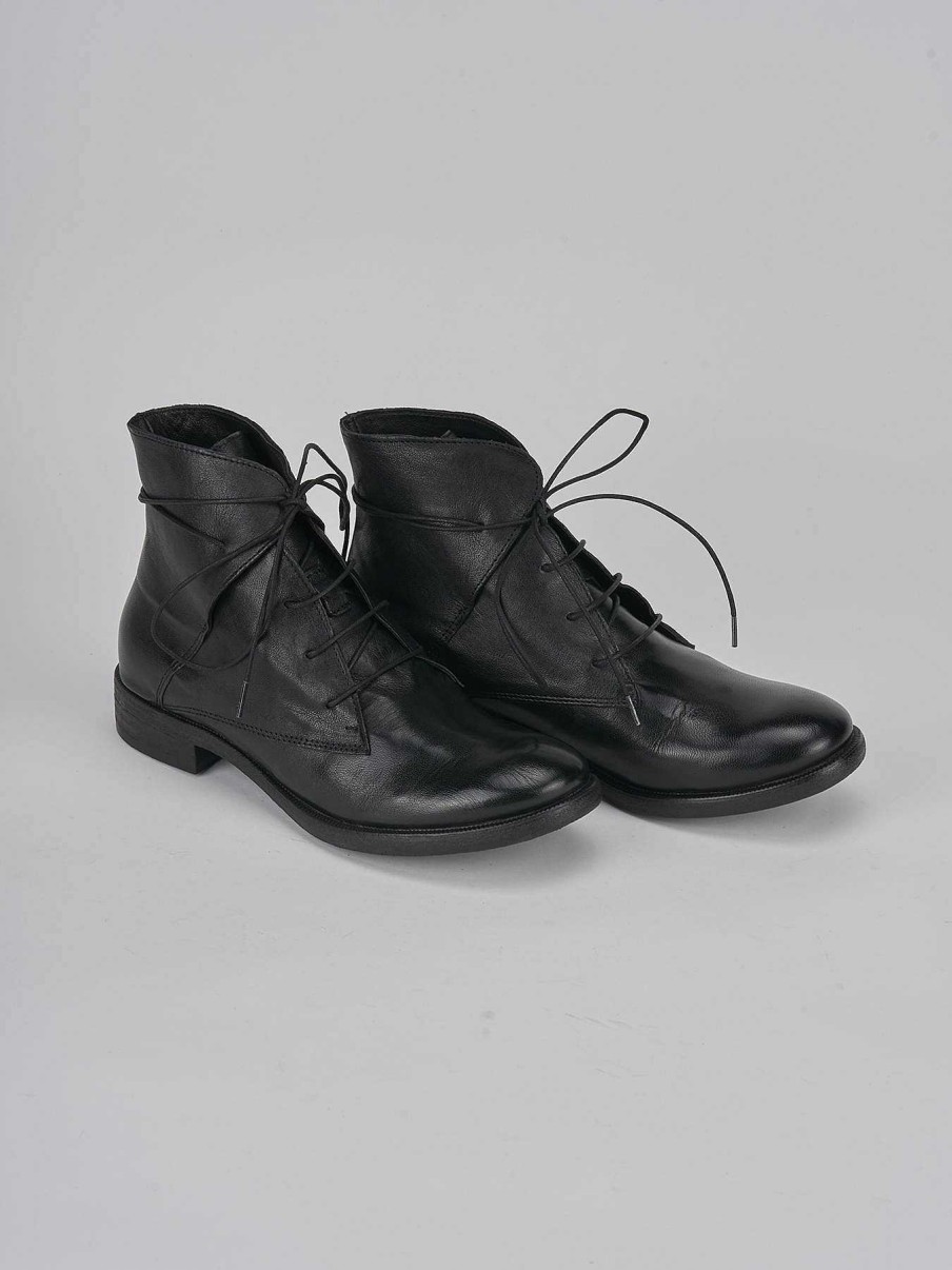 Mujer Barca | Botas Militares Tacon 1 Cm Cuero Negro