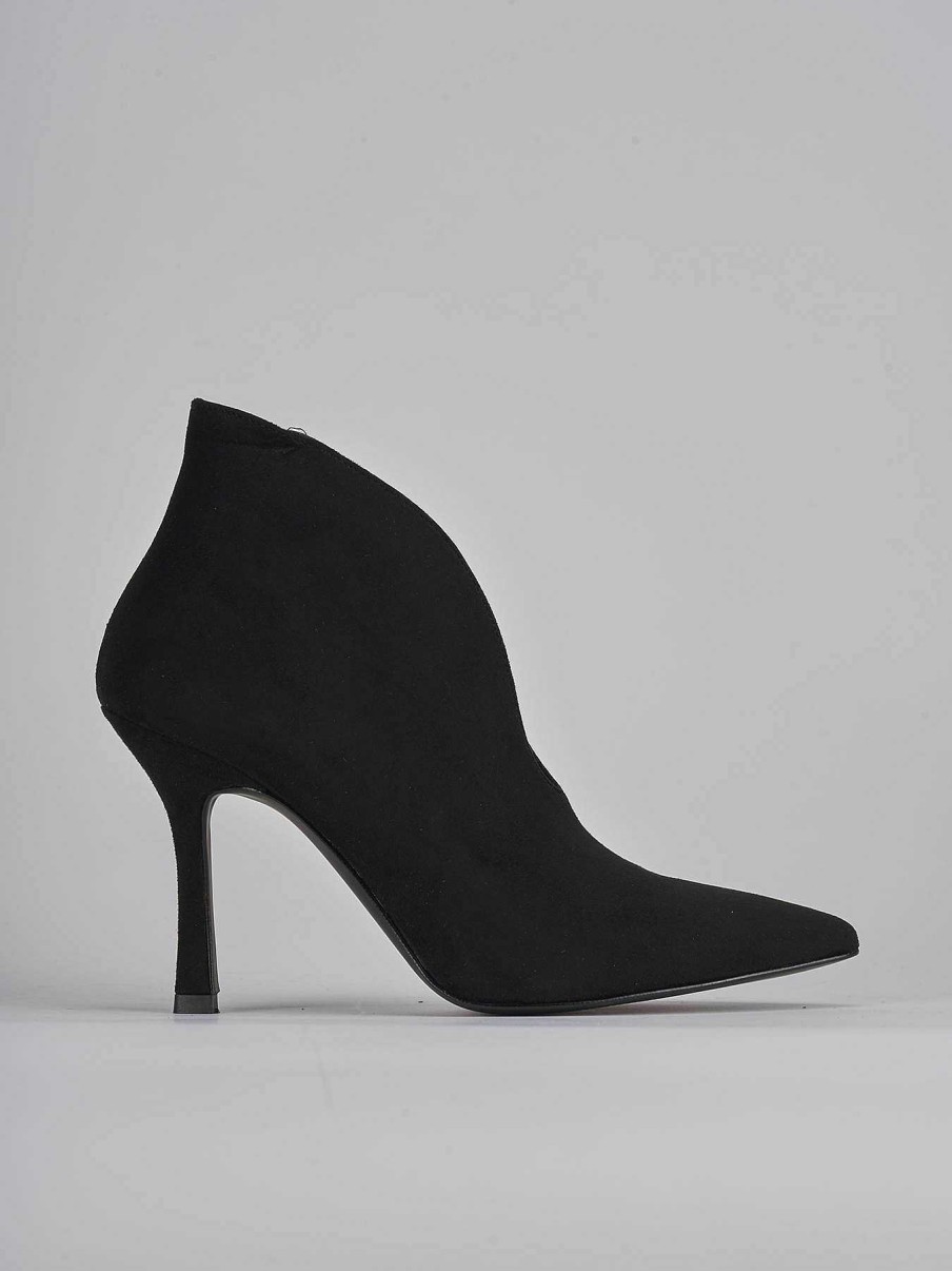 Mujer Barca | Botines De Tacon Alto Tacon 7 Cm Ante Negro