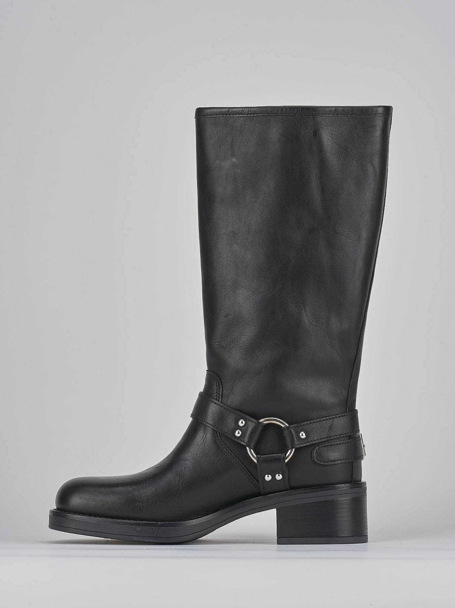 Mujer Barca | Botas Tacon Bajo Tacon 4 Cm Piel Negra