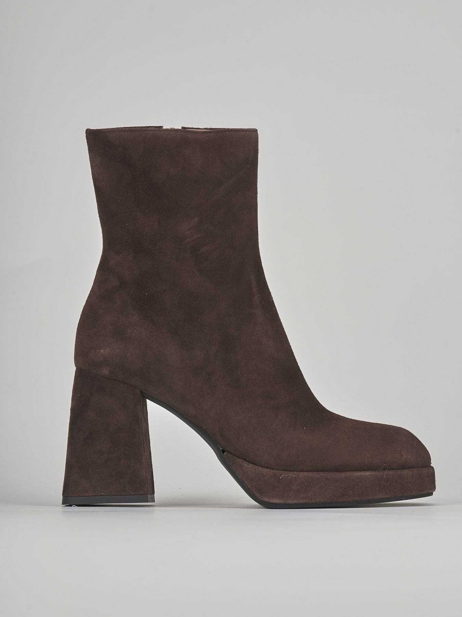 Mujer Barca | Botines Tacon Tacon 7 Cm Ante Marron Oscuro