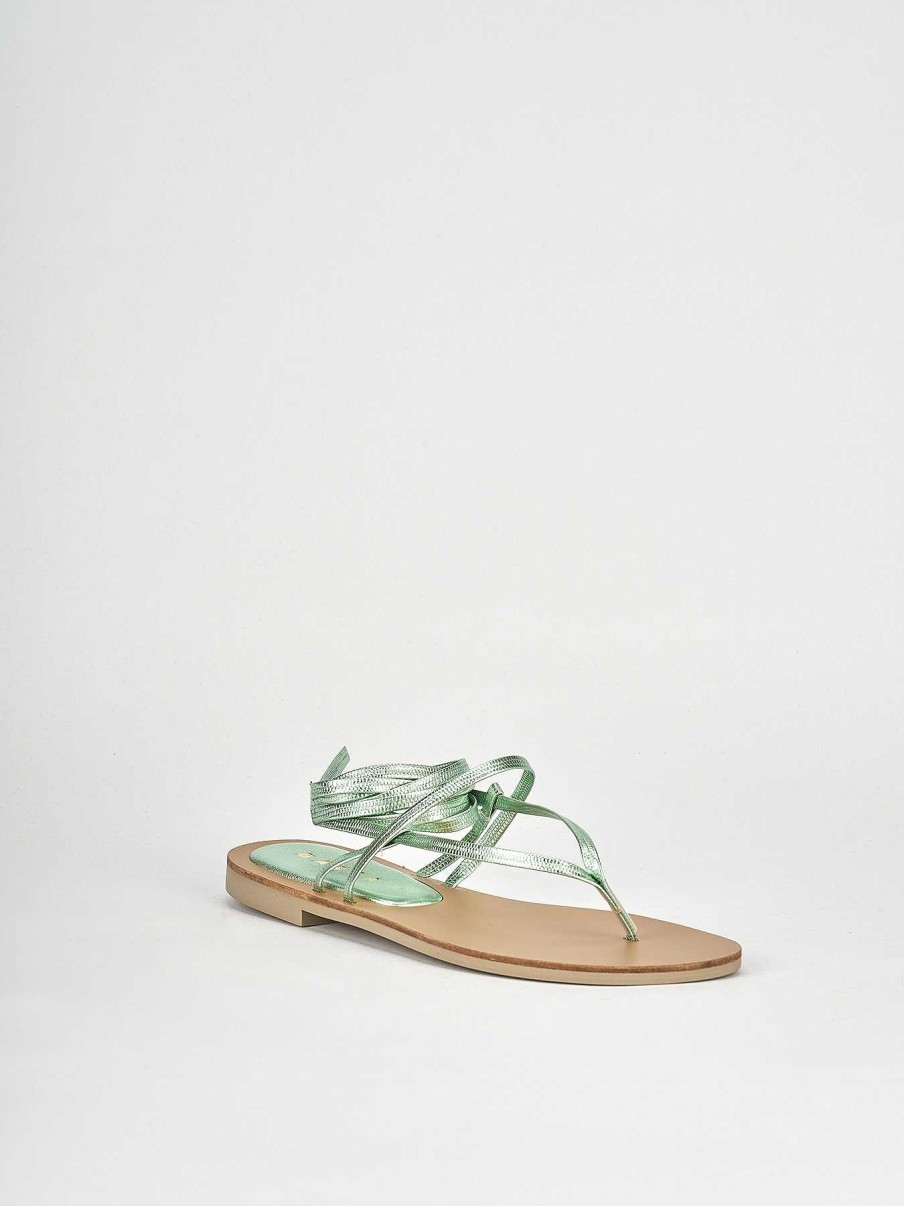 Mujer Barca | Sandalias Tacon Bajo Tacon 1 Cm Piel Verde