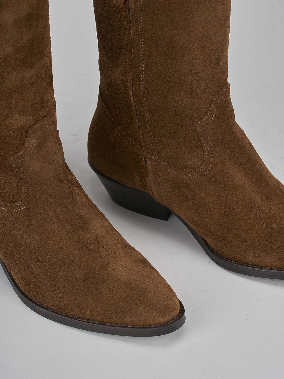 Mujer Barca | Botas Tacon Bajo Tacon 4 Cm Ante Marron