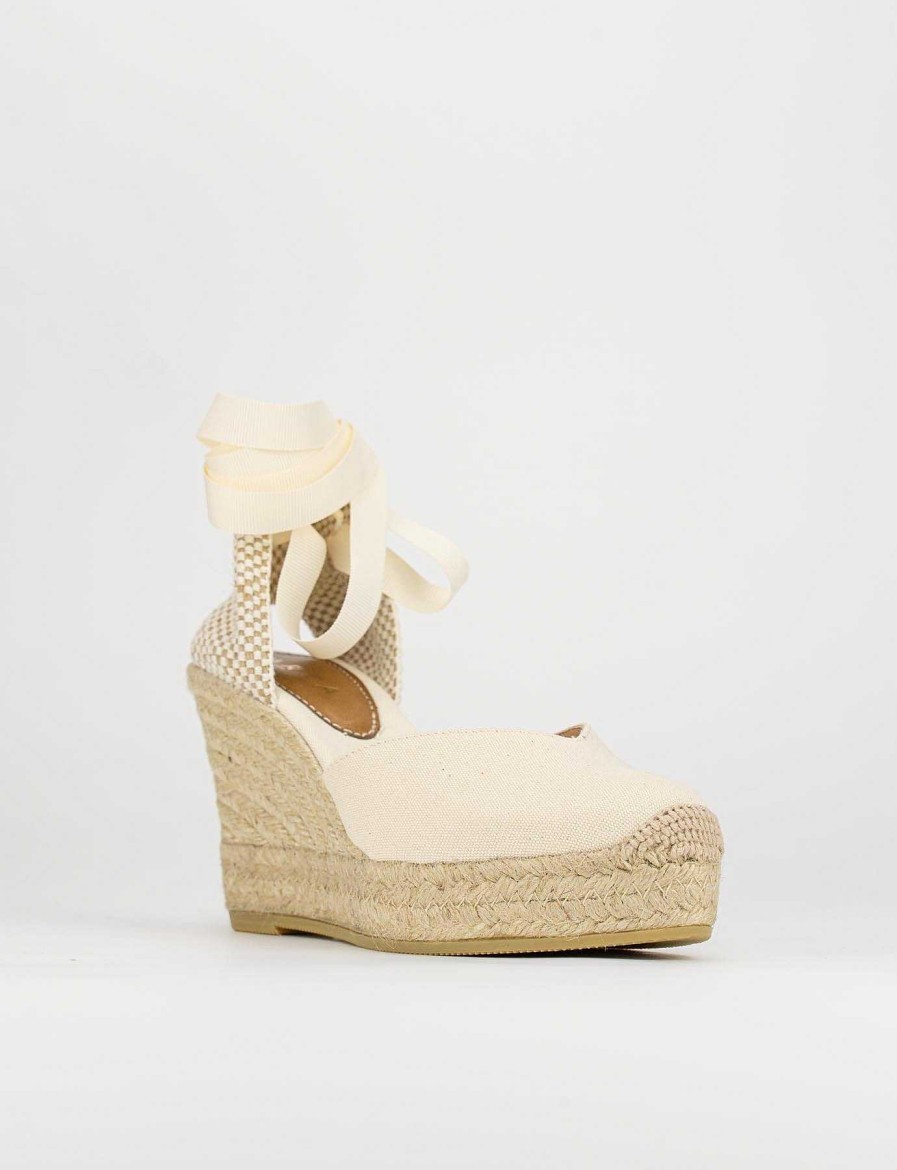 Mujer Barca | Alpargata Zeppa 10 Cm Beige Tessuto