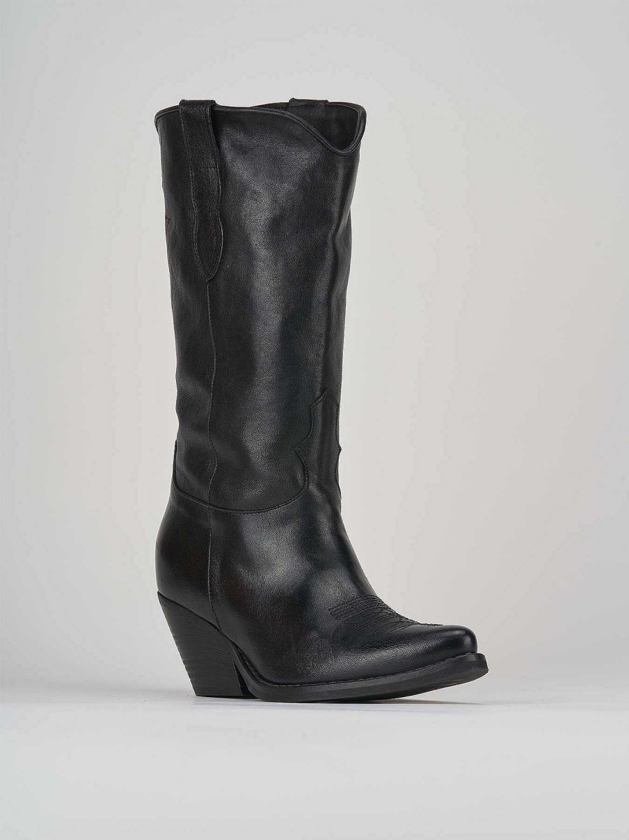 Mujer Barca | Botas De Tacon Tacon 6 Cm Cuero Negro