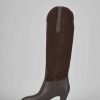 Mujer Barca | Botas De Tacon Tacon 5 Cm Cuero Marron Oscuro