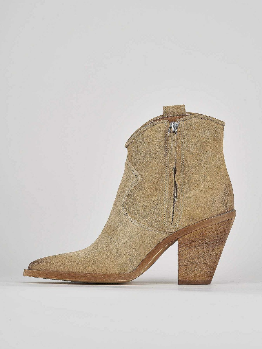 Mujer Barca | Botines Tacon Tacon 7 Cm Ante Beige