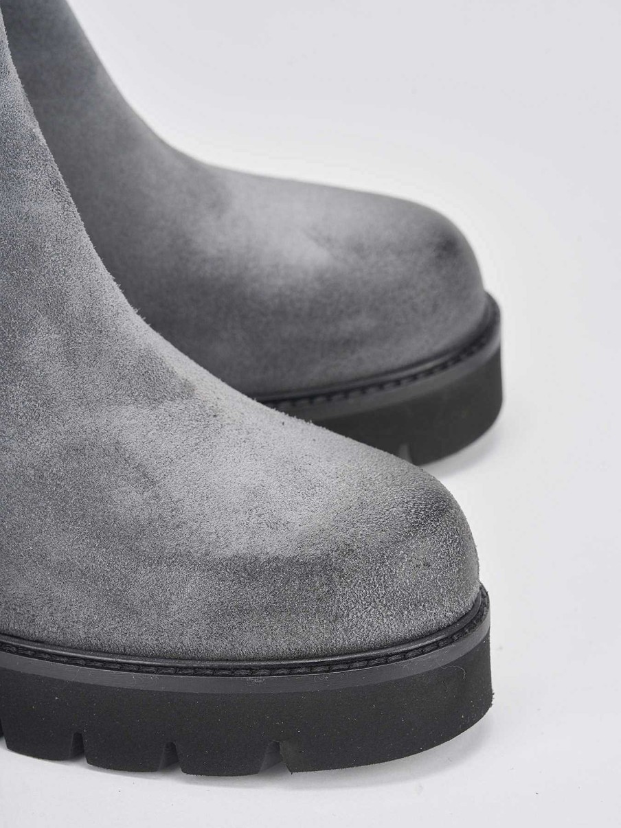 Mujer Barca | Botines De Tacon Alto Tacon 5 Cm Ante Gris