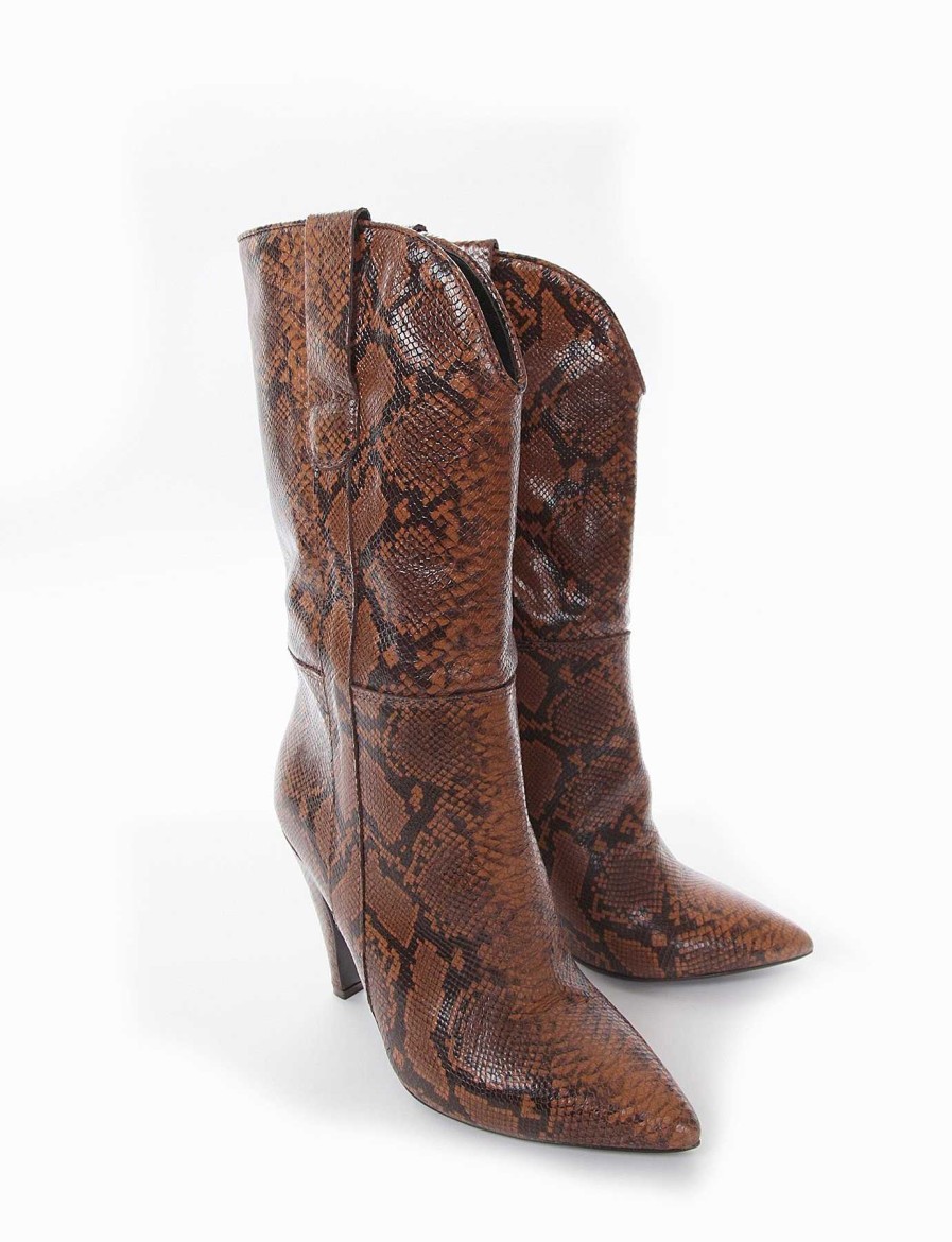 Mujer Barca | Botas De Tacon Tacon 10 Cm Piton Marron