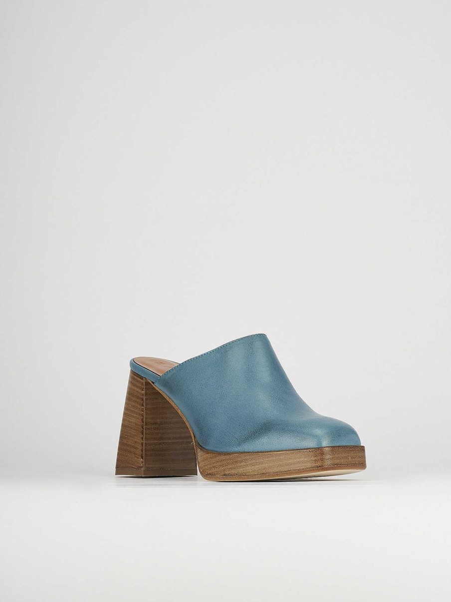 Mujer Barca | Sabot Tacon 9 Cm Piel Azul