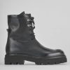 Mujer Barca | Botas Militares Tacon 2 Cm Cuero Negro