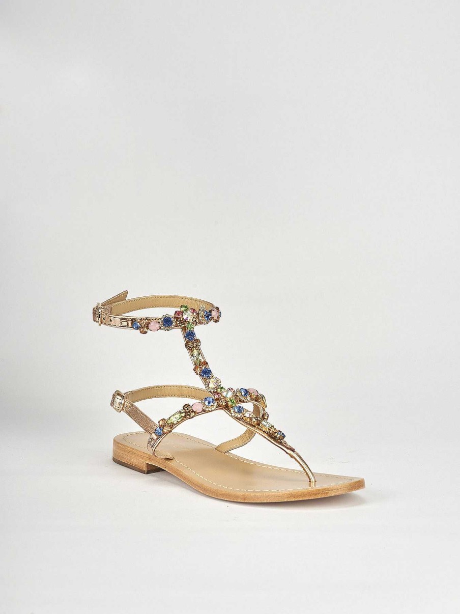 Mujer Barca | Sandalias Tacon Bajo Tacon 1 Cm Piel Bronce