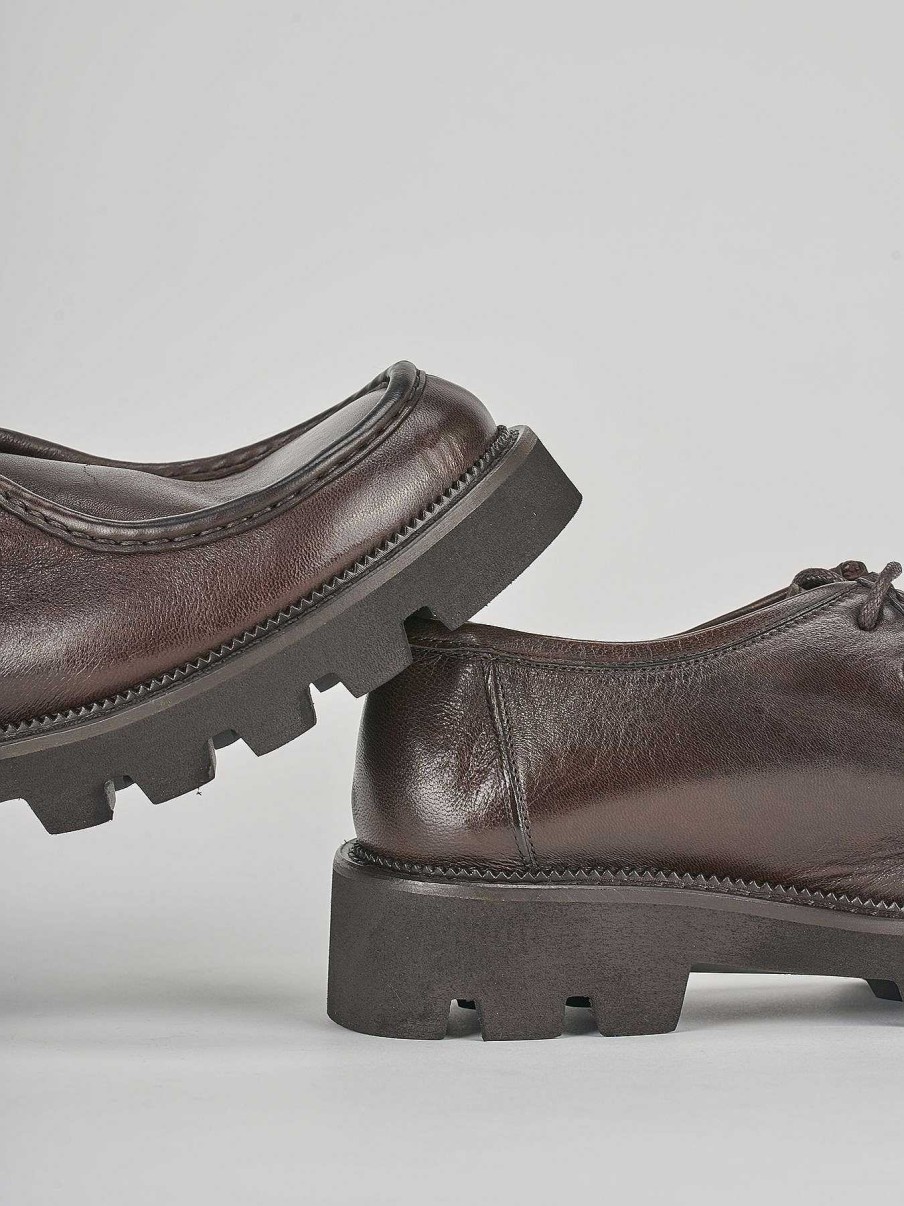 Mujer Barca | Zapatos Con Cordones Tacon 1 Cm Piel Marron Oscuro