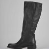 Mujer Barca | Botas Tacon Bajo Tacon 2 Cm Piel Negra