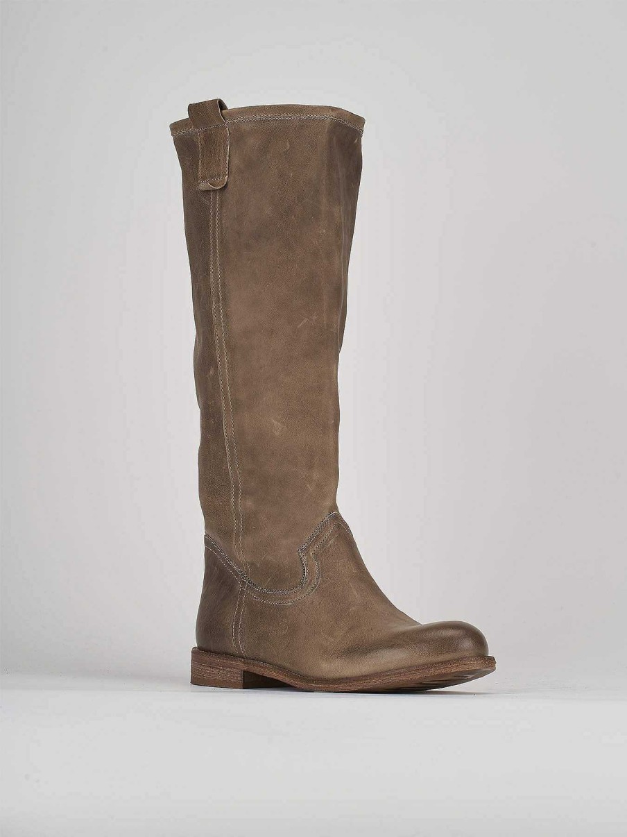 Mujer Barca | Botas Tacon Bajo Tacon 1 Cm Piel Beige