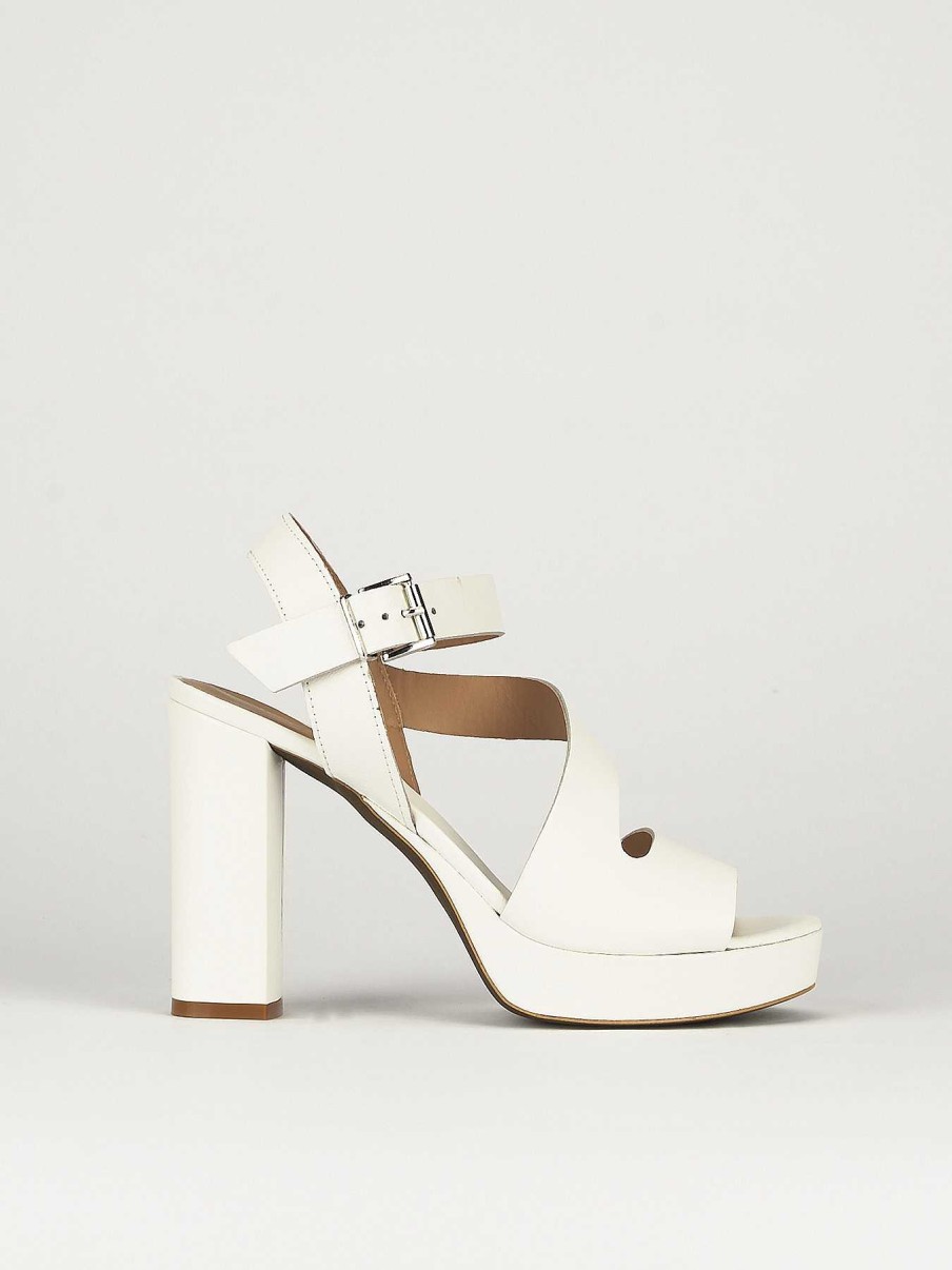 Mujer Barca | Sandalias Tacon Tacon 10 Cm Piel Blanca.