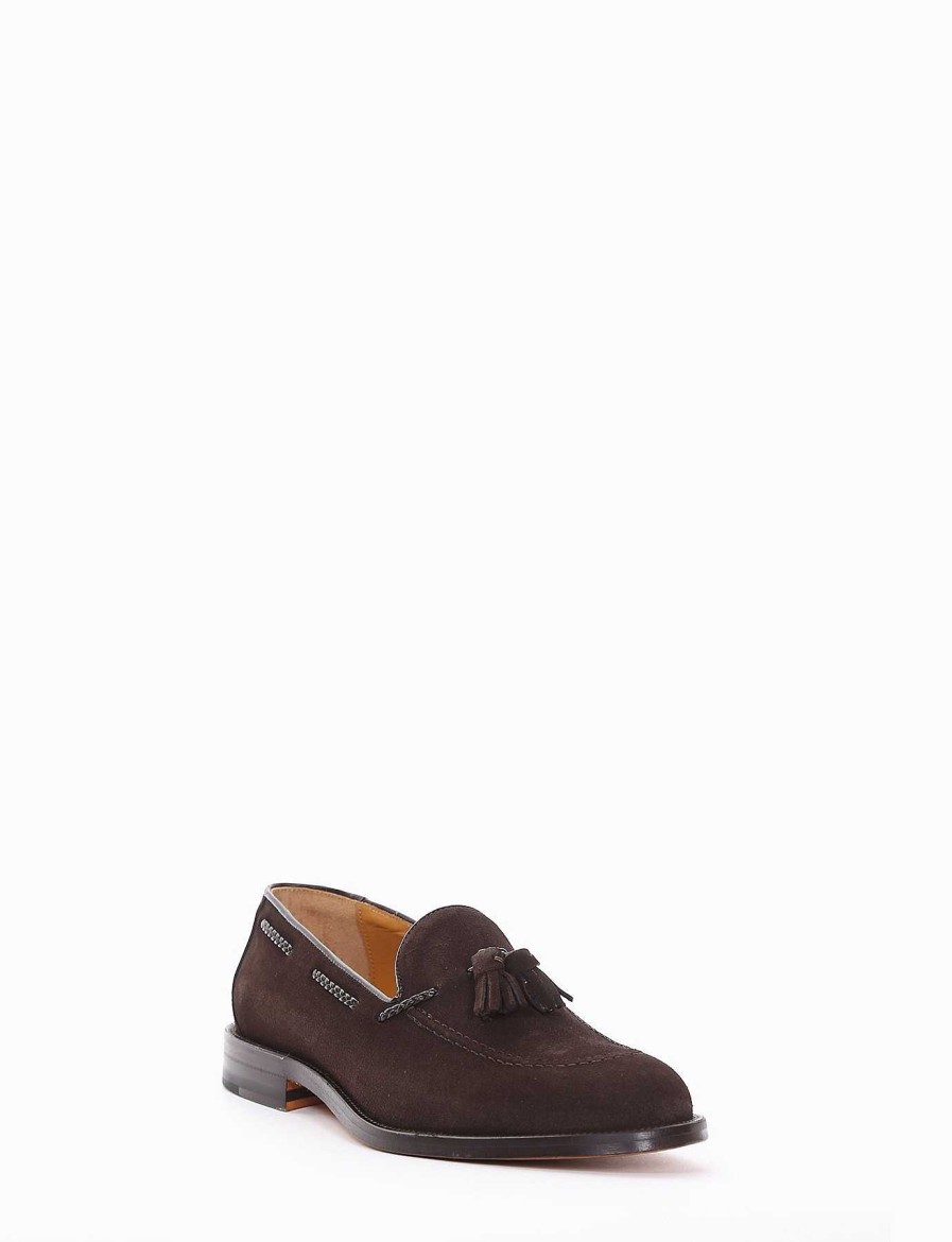 Hombre Barca | Mocasines Tacon 2 Cm Gamuza Marron Oscuro