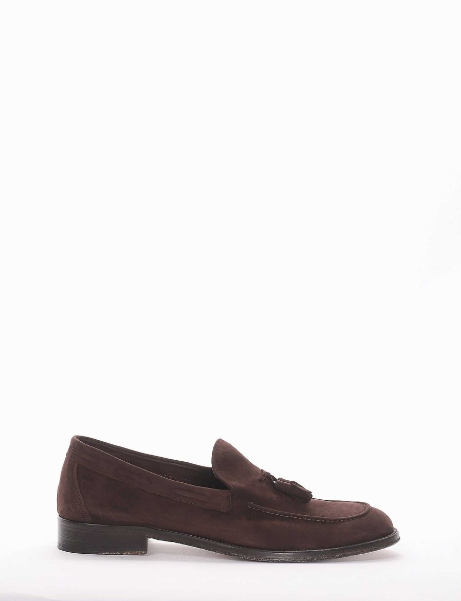 Hombre Barca | Mocasines Tacon 2 Cm Gamuza Marron Oscuro