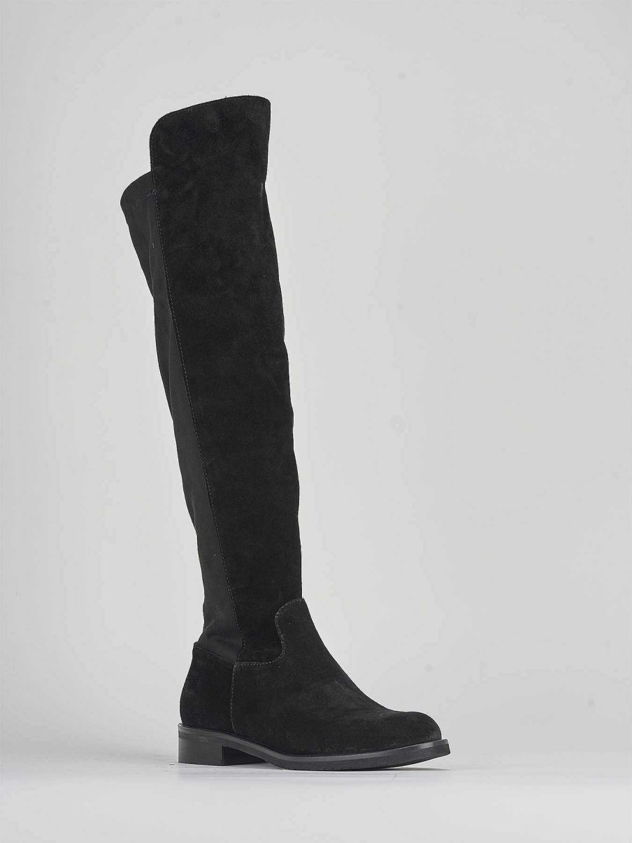 Mujer Barca | Botas Tacon Bajo Tacon 2 Cm Ante Negro