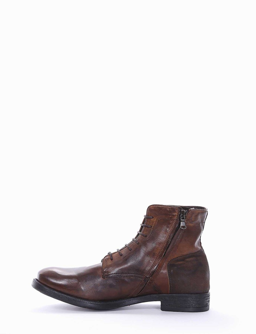 Hombre Barca | Botas Militares Tacon 2 Cm Piel Marron