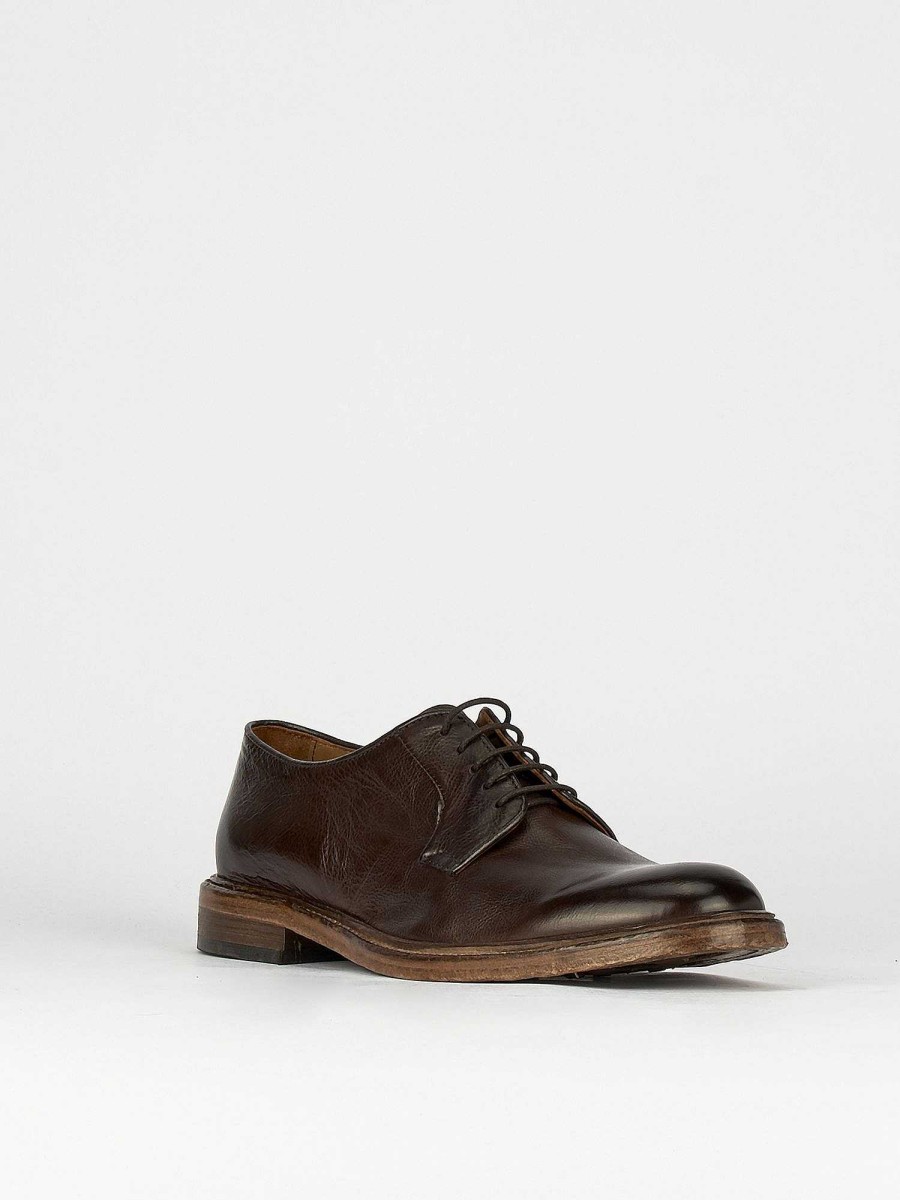 Hombre Barca | Zapatos Con Cordones Tacon 1 Cm Piel Marron Oscuro