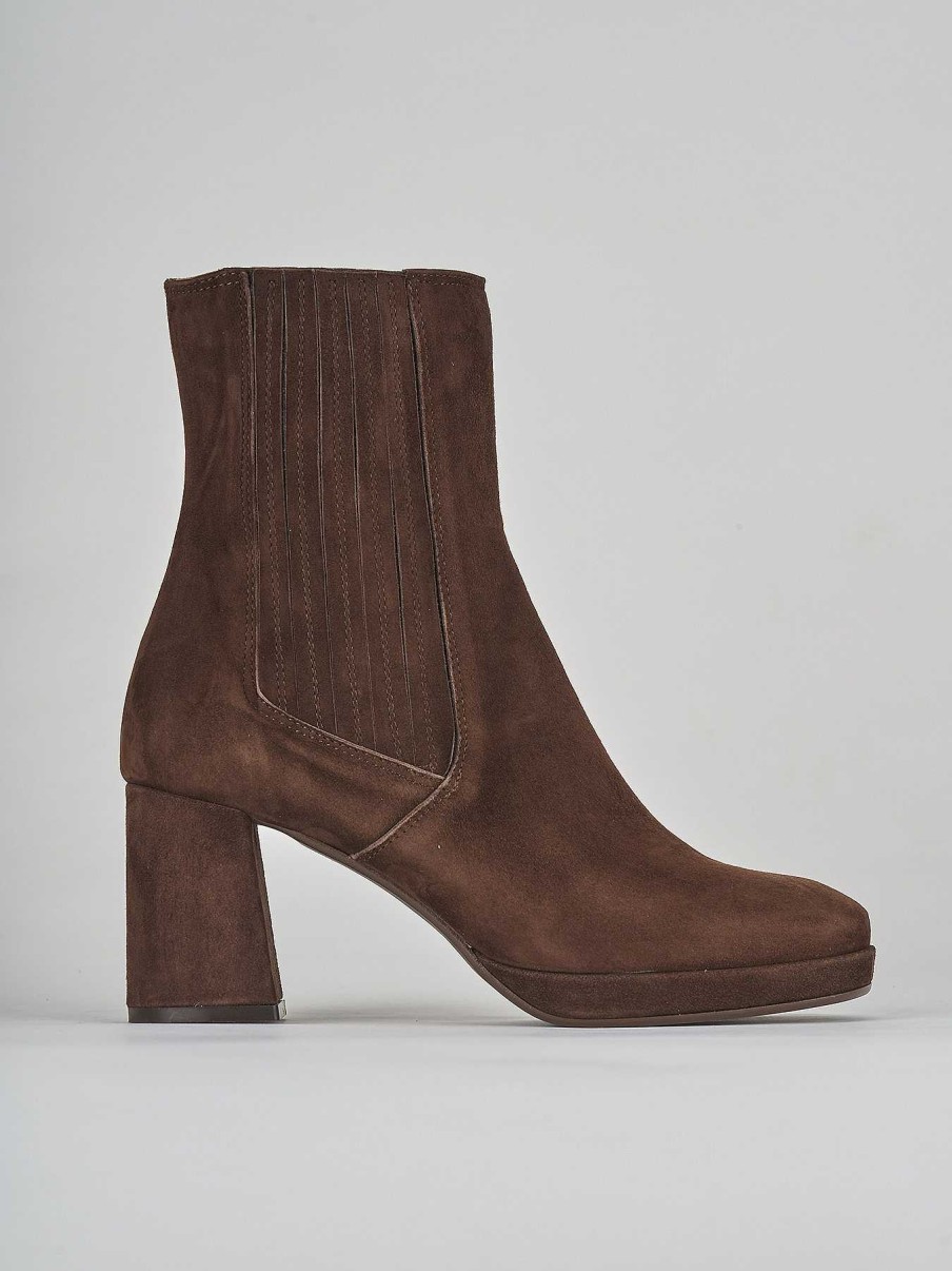 Mujer Barca | Botines Tacon Tacon 8 Cm Ante Marron Oscuro