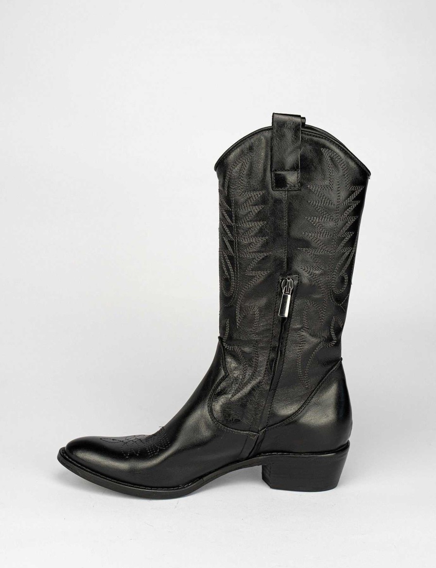 Mujer Barca | Botas Tacon Bajo Tacon 3 Cm Piel Negra