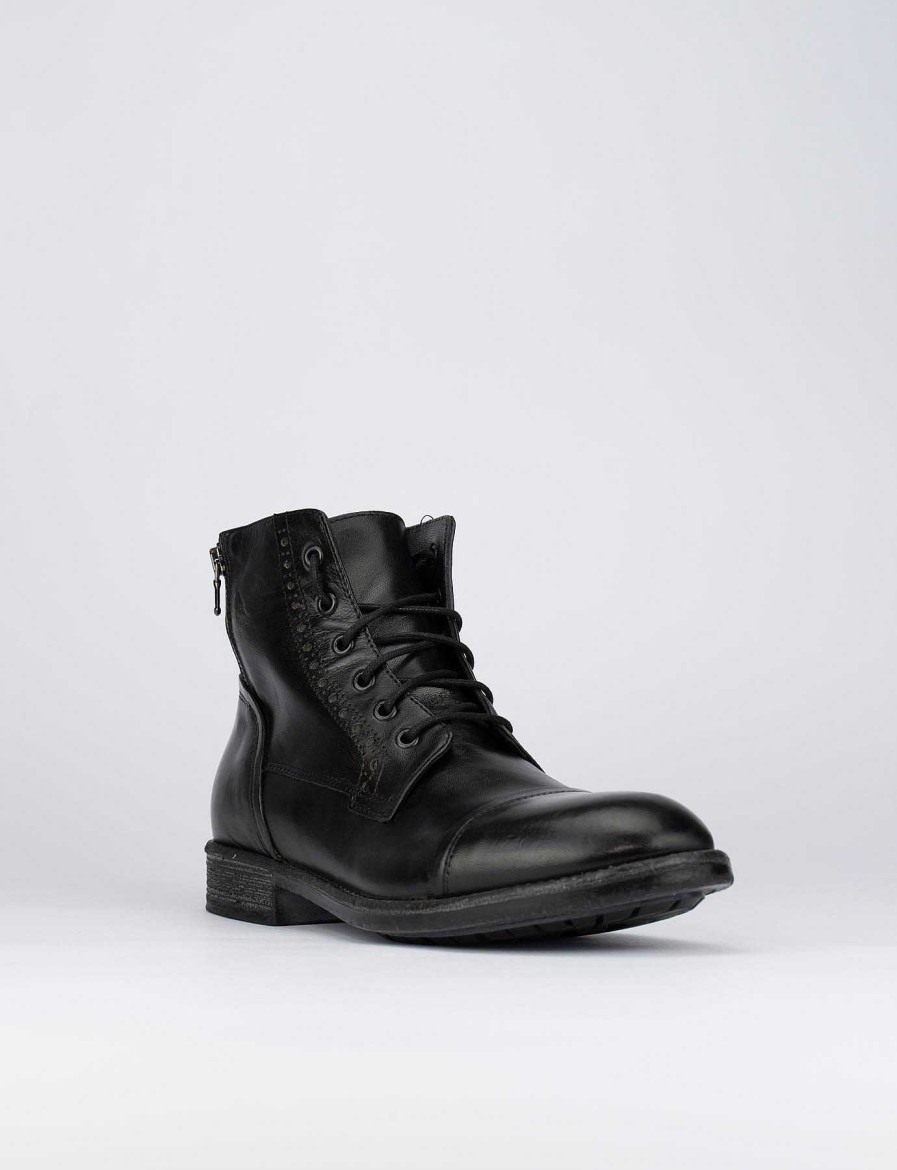 Hombre Barca | Botas Militares Tacon 2 Cm Cuero Negro