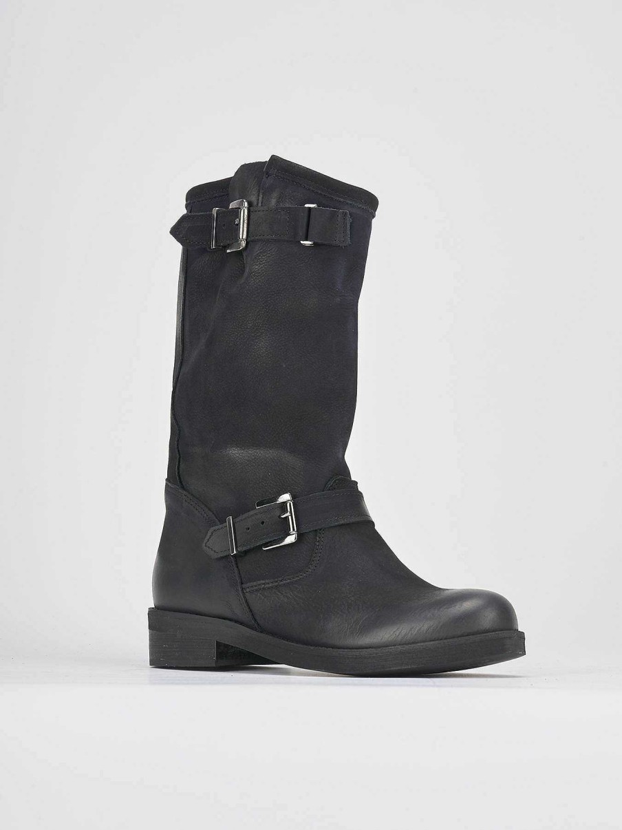 Mujer Barca | Botas Tacon Bajo Tacon 3 Cm Nobuk Negro