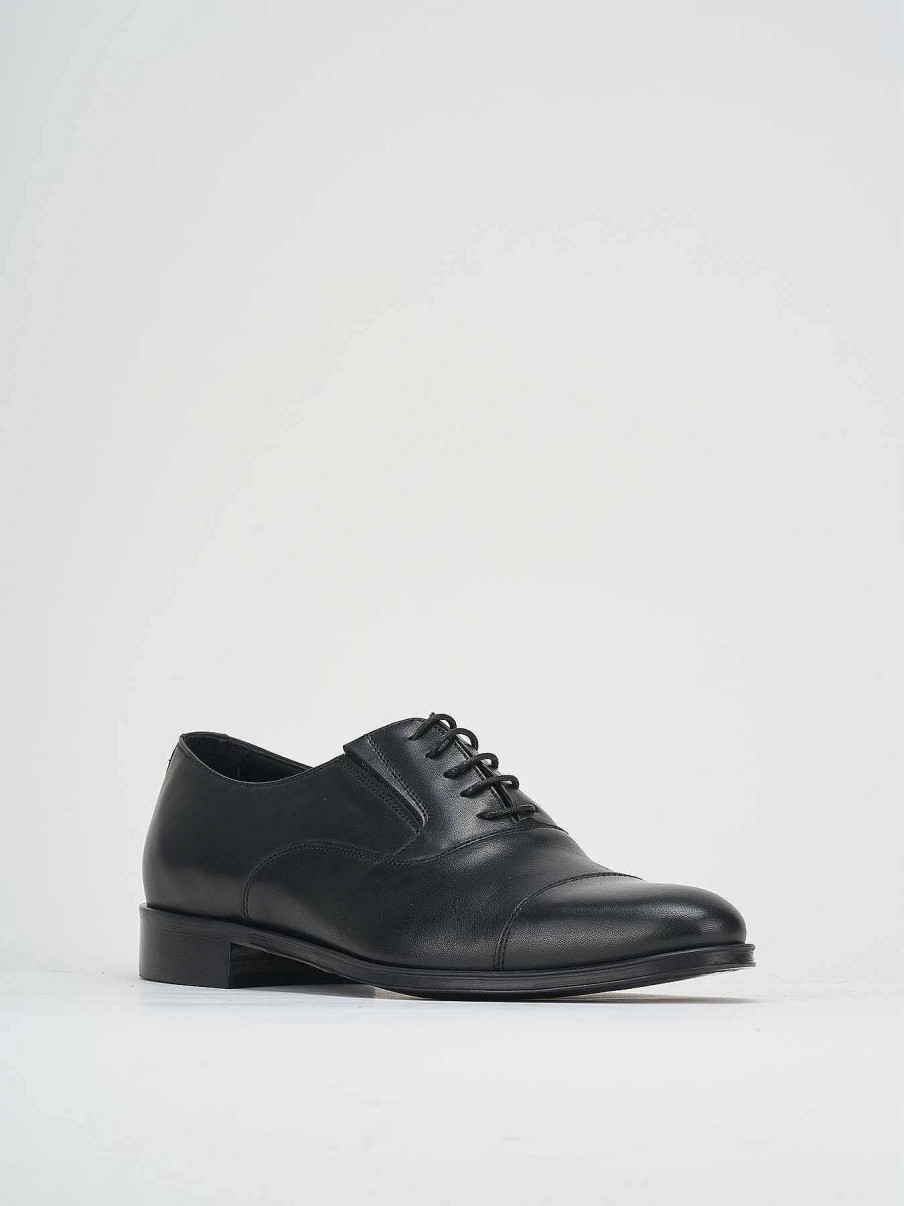 Hombre Barca | Zapatos Con Cordones Tacon 1 Cm Piel Negro