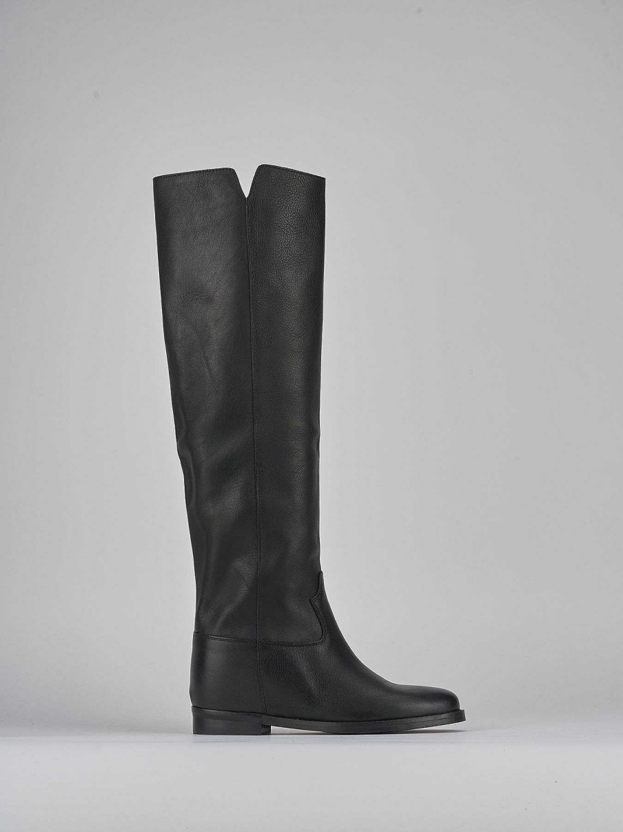 Mujer Barca | Botas Tacon Bajo Tacon 2 Cm Piel Negra