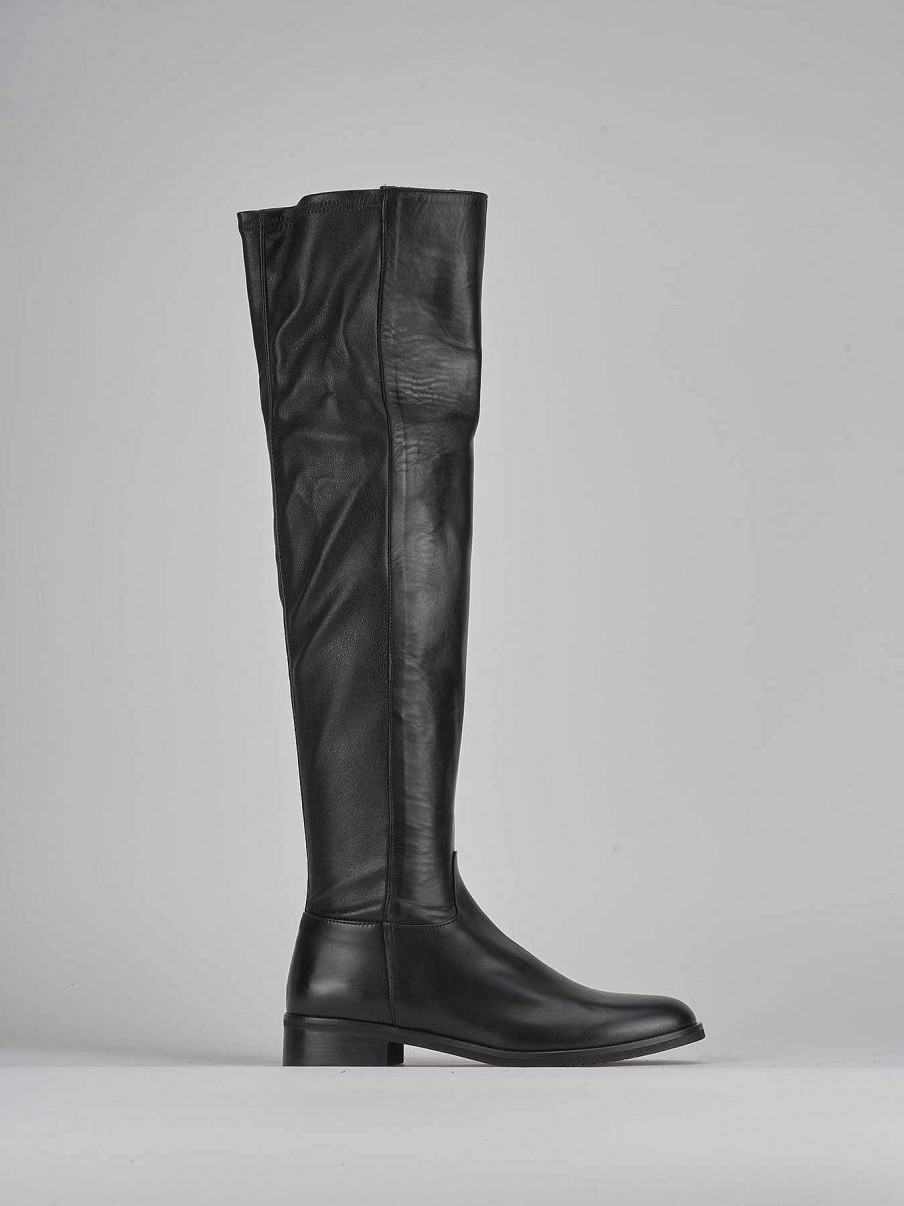 Mujer Barca | Botas Tacon Bajo Tacon 2 Cm Piel Negra