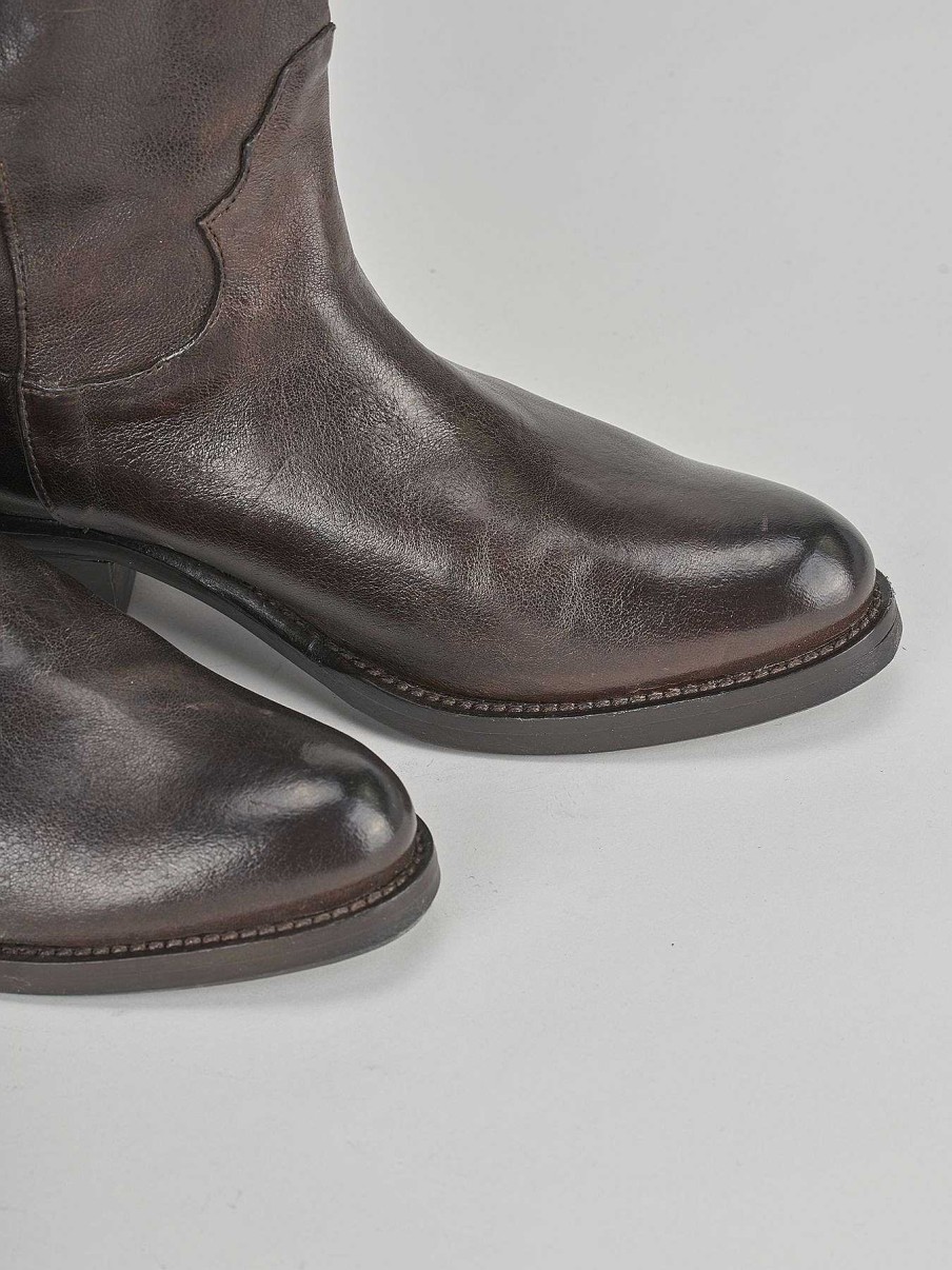 Mujer Barca | Botas Tacon Bajo Tacon 4 Cm Piel Marron Oscuro